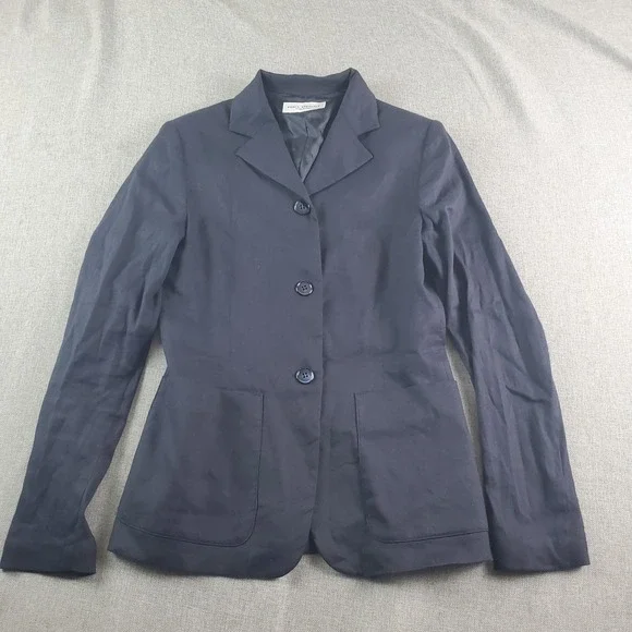 Sonia Speciale Blazer Womens 42 Dark Blue Flax Linen Blend Half Lined Italy - Picture 1 of 14